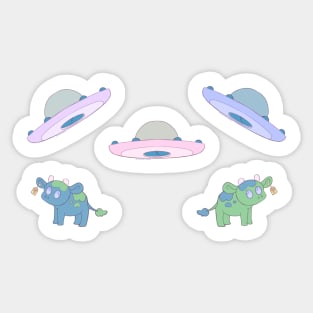 Adorable Pastel UFOs and Cows Sticker